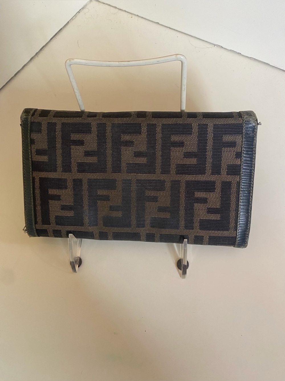 Fendi TRIfold Long Authentic Vintage Brown and Black FF Monogram Canvas Wallet